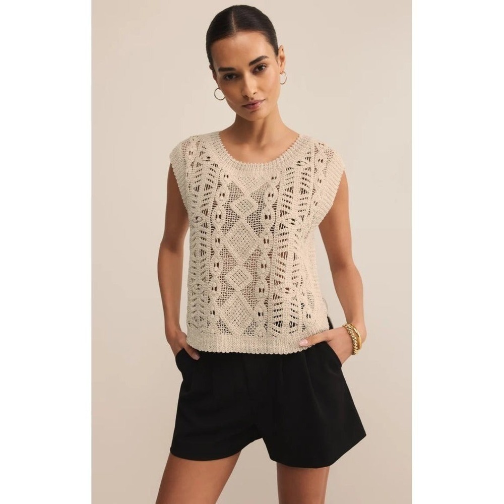 Z‎ Supply Baroque Crochet Sweater Top XS 100% Cotton Knit Boho Coastal Cottage